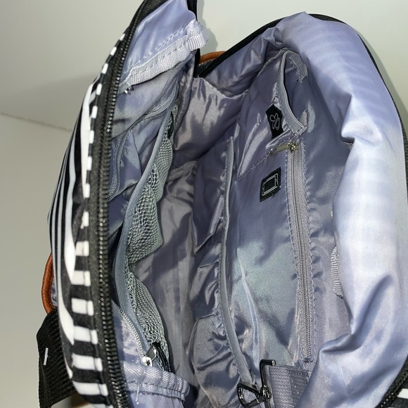 iPack Backpack Diaper Bag Black and White Striped with Leather Accents Med. Size - Picture 10 of 15